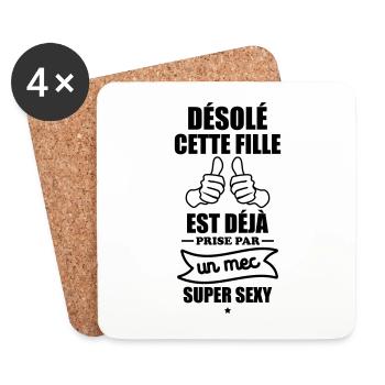 mec super sexy, fille, cadeau couple, humour - Dessous de verre (lot de 4) - blanc - Devant
