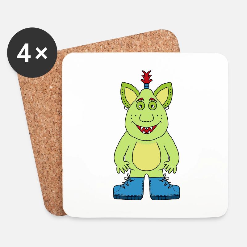 Fröhliches Monster - Untersetzer (4er-Set) - Weiß