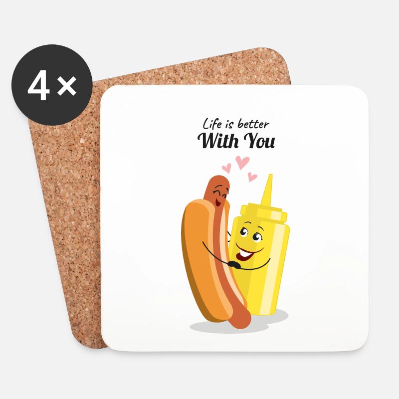 Life is better - Hotdog Lovestory - Untersetzer (4er-Set) - Weiß