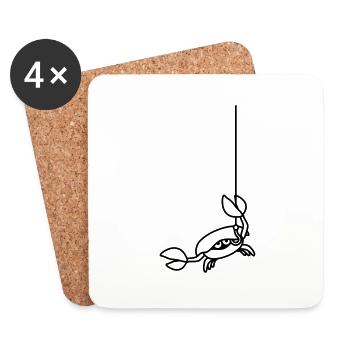 Drôle de crabe coupe une ligne de pêche avec une pince - Dessous de verre (lot de 4) - blanc - Devant