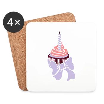 birthday cupcake / Geburtstagsmuffin (e, 2c) - Coasters (set of 4) - white - Front