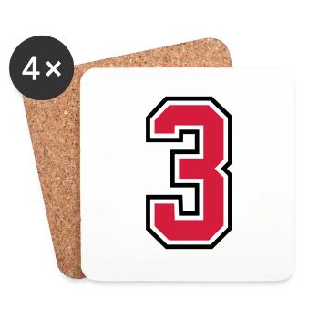 sports jersey number 3 three - Dessous de verre (lot de 4) - blanc - Devant