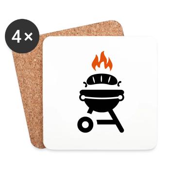 Grill mit Wurst - Untersetzer (4er-Set) - Weiß - Vorne