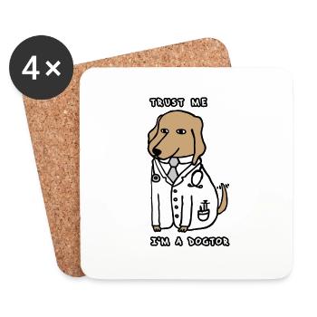 DOGTOR brown / white - Trust me I'm a Dogtor - Coasters (set of 4) - white - Front