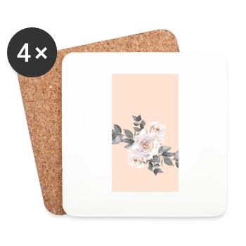 Pastel Color Skintone Roses Gray Leaves Florals - Coasters (set of 4) - white - Front