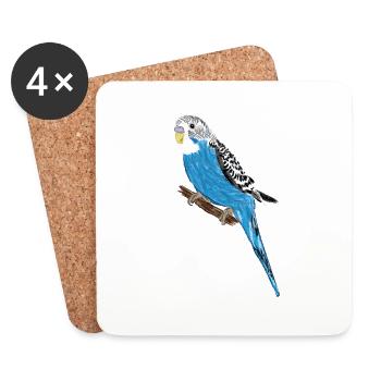 Perruche bleue / Blue Budgie III - Dessous de verre (lot de 4) - blanc - Devant