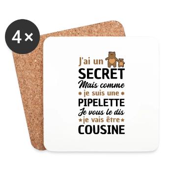 secret / je vais être cousine / future cousine - Dessous de verre (lot de 4) - blanc - Devant
