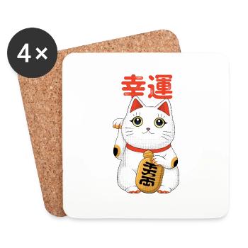 Chat porte bonheur - Dessous de verre (lot de 4) - blanc - Devant
