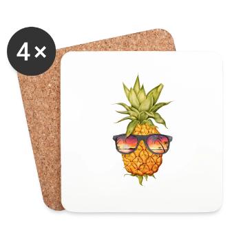 Ananas Lunettes de soleil Hawaii Plage - Dessous de verre (lot de 4) - blanc - Devant