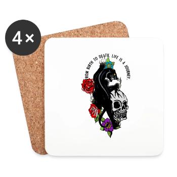 tete de mort panthere crane fleur rose citation - Dessous de verre (lot de 4) - blanc - Devant