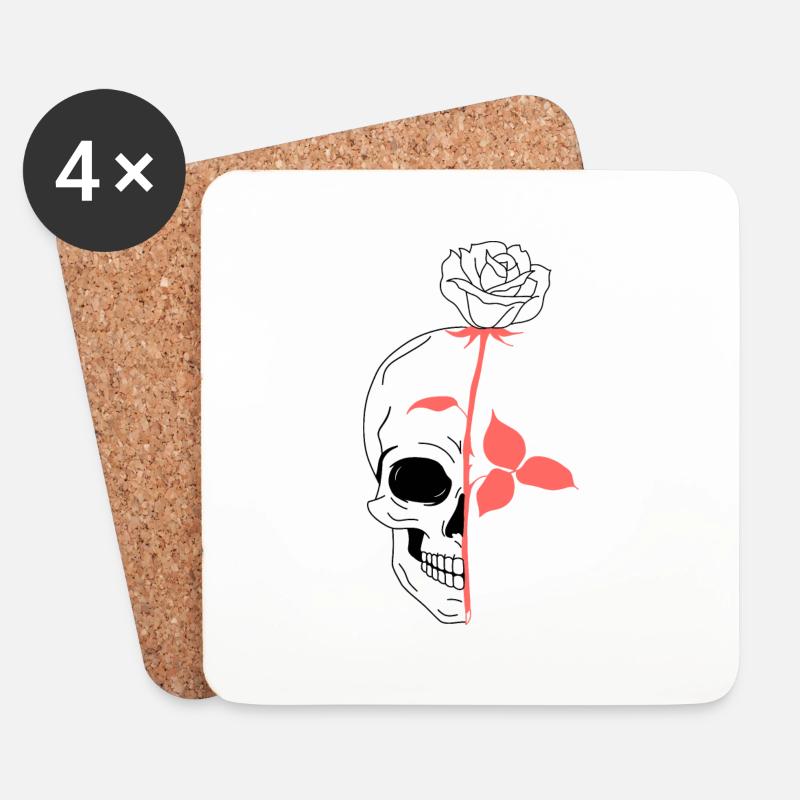 Rosa Totenkopf Totenkopf - Untersetzer (4er-Set) - Weiß