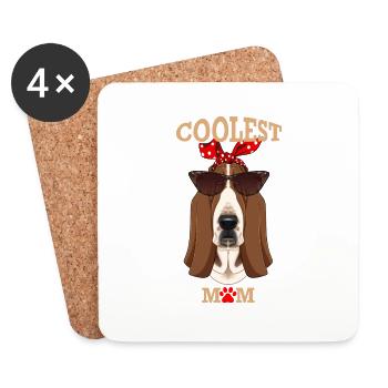 Coolest Dog Mom I Basset Hound Mom I Basset Hound - Coasters (set of 4) - white - Front