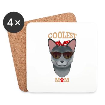 Chat bleu russe Maman I Chat le plus cool Maman I Russe - Dessous de verre (lot de 4) - blanc - Devant