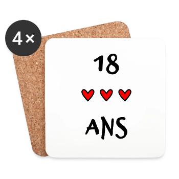 18 ANS. 18e ANNIVERSAIRE. ANNIVERSAIRE 18 ANS - Dessous de verre (lot de 4) - blanc - Devant