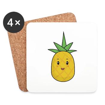 Pineapple Comic Sweet Fruit - Coasters (set of 4) - white - Front