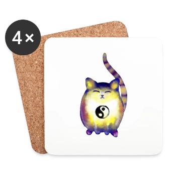 Feng Shui-Katze - Untersetzer (4er-Set) - Weiß - Vorne