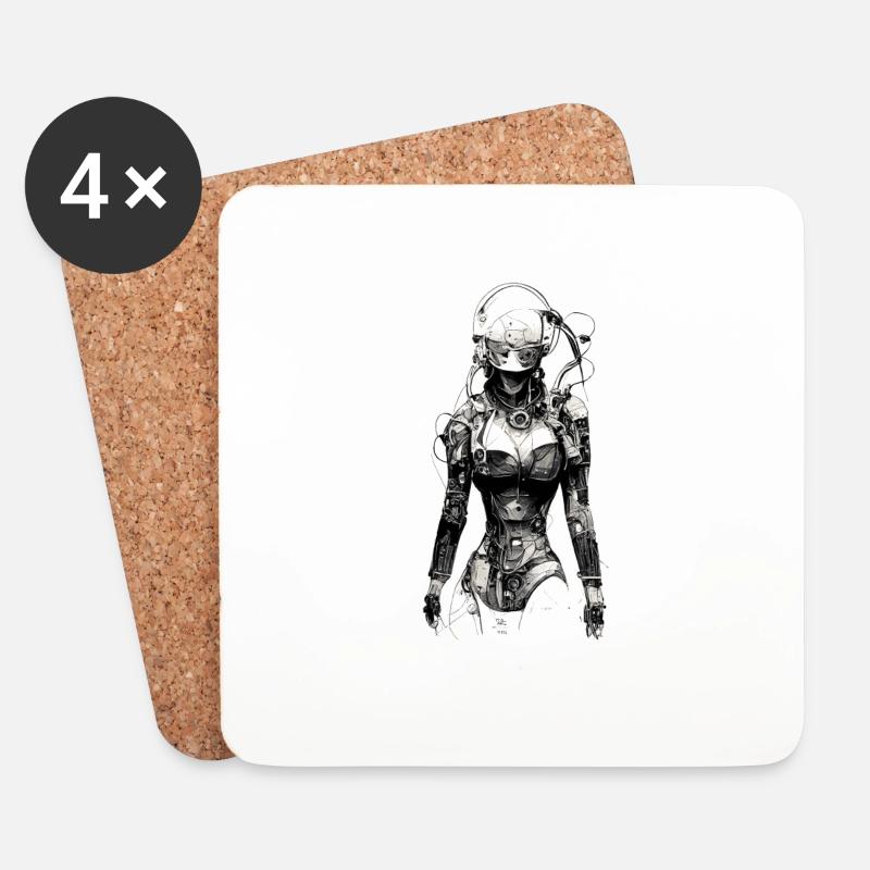 Technische Zeichnung Cyborg - Untersetzer (4er-Set) - Weiß