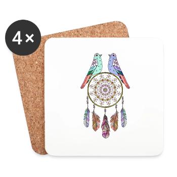 capteur de rêves et oiseaux - Dessous de verre (lot de 4) - blanc - Devant