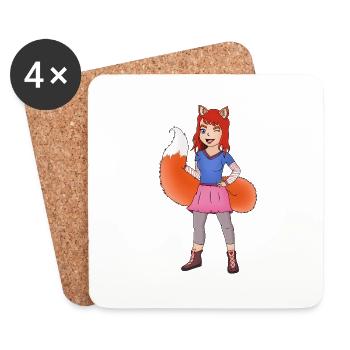 Beautiful Fox Girl Illustration - Coasters (set of 4) - white - Front