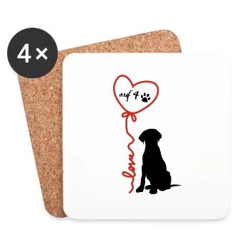 Herz auf 4 Pfoten - Hund und Luftballon - Untersetzer (4er-Set) - Weiß - Vorne
