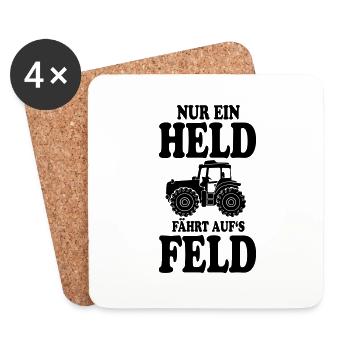TRAKTOR SPRUCH NUR EIN HELD FÄHRT AUFS FELD - Untersetzer (4er-Set) - Weiß - Vorne