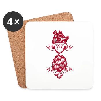 Cœur Artichaut rouge - Dessous de verre (lot de 4) - blanc - Devant