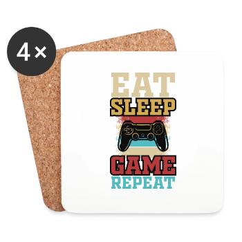 Eat Sleep Game Repeat | Vintage Gaming Merchandise - Coasters (set of 4) - white - Front