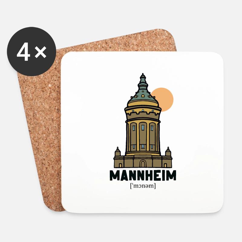 Wasserturm Manheim Vintage Design - Untersetzer (4er-Set) - Weiß