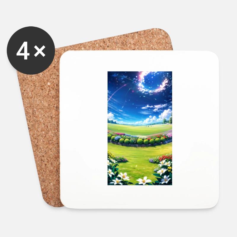 Landschaft mit 4 Bereichen, Generative KI - Untersetzer (4er-Set) - Weiß