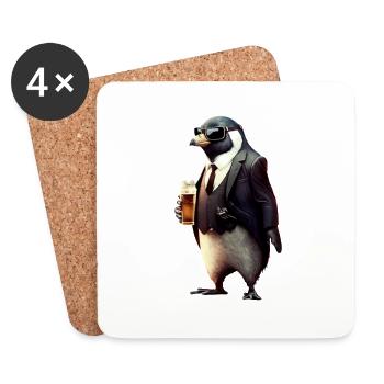 lustiger Biertrinker, der Pinguin im Anzug - Untersetzer (4er-Set) - Weiß - Vorne