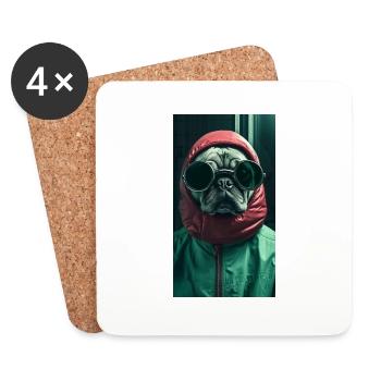 Pug Mops – Cool & Confident - Coasters (set of 4) - white - Front