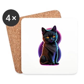 petit chat noir et lumiere fluo - Dessous de verre (lot de 4) - blanc - Devant