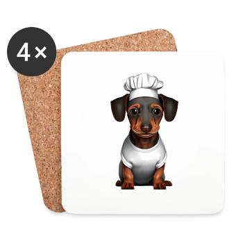 Teckel Restaurateur Chien Dachshund Chiot Chiens de cuisine - Dessous de verre (lot de 4) - blanc - Devant