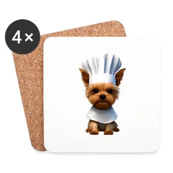 Yorkshire Terrier Restaurateur Chien Cuisine Chiot - Dessous de verre (lot de 4) - blanc - Devant