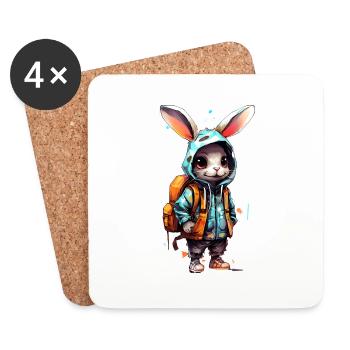 Cute Rabbit Cartoon - Coasters (set of 4) - white - Front