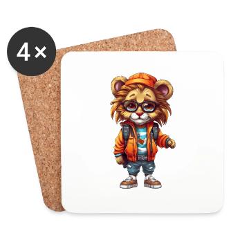 Dessin animé de lion mignon - Dessous de verre (lot de 4) - blanc - Devant