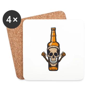 Moitié bouteille de bière, moitié crâne, boire, boire - Dessous de verre (lot de 4) - blanc - Devant