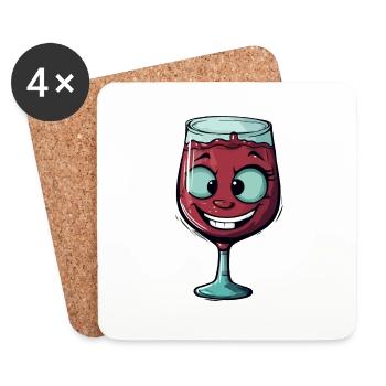 Verre de vin heureux - Dessous de verre (lot de 4) - blanc - Devant