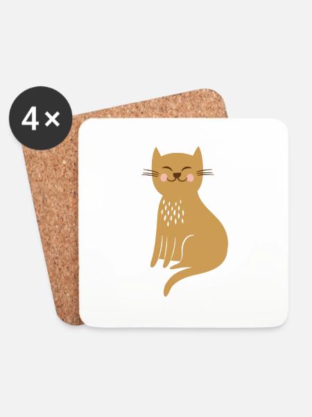 Katze - Untersetzer (4er-Set) - Weiß