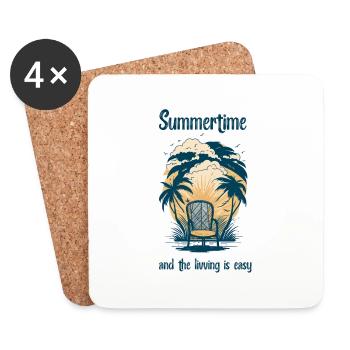 Summertime and the living is easy. Cool saying. - Coasters (set of 4) - white - Front
