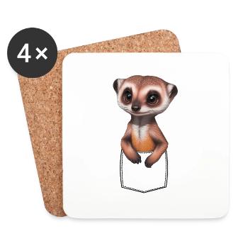 Cute meerkat meerkat in breast pocket pocket - Coasters (set of 4) - white - Front