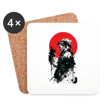 Japanese Samurai Ink Art - Coasters (set of 4) - white - Front