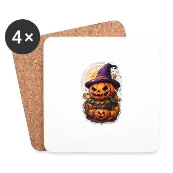 Halloween Lune Citrouille Sorcier Sorcière effrayante - Dessous de verre (lot de 4) - blanc - Devant