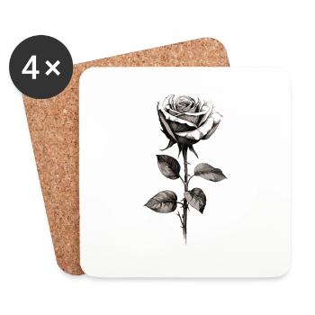 Rose in schwarz und weiß - Untersetzer (4er-Set) - Weiß - Vorne