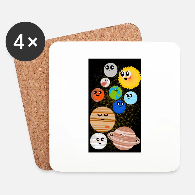Cute Planets - Untersetzer (4er-Set) - Weiß