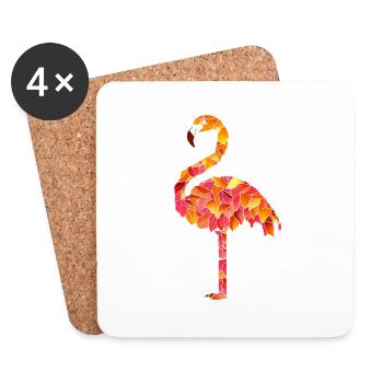 Flamingo aus Herbstblättern - Untersetzer (4er-Set) - Weiß - Vorne