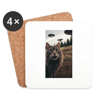 Funny Cat Selfie Scared with Ufos in Background - Untersetzer (4er-Set) - Weiß - Vorne