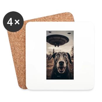 Alien UFO Drôle Chien Meme Selfie - Dessous de verre (lot de 4) - blanc - Devant