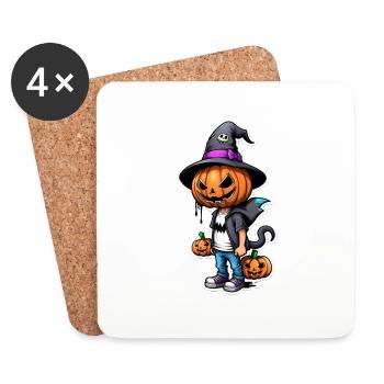 Halloween - Kürbis Hexenhut Manga - Untersetzer (4er-Set) - Weiß - Vorne