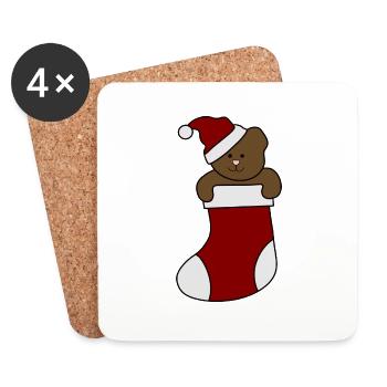 Teddy chaussette père Noël chapeau ours de Noël - Dessous de verre (lot de 4) - blanc - Devant